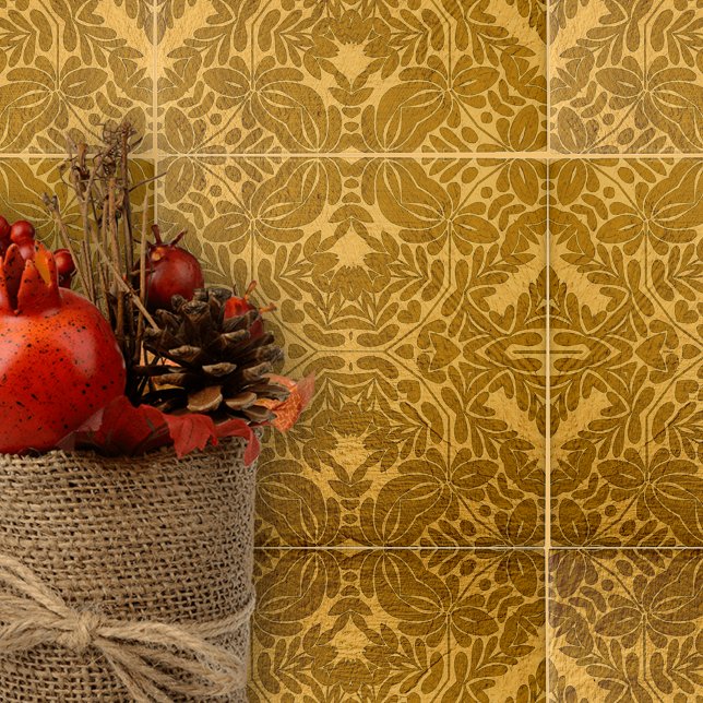 Gold Geometric Symmetrical Floral and Leaf Motifs Tile (Creator Uploaded)