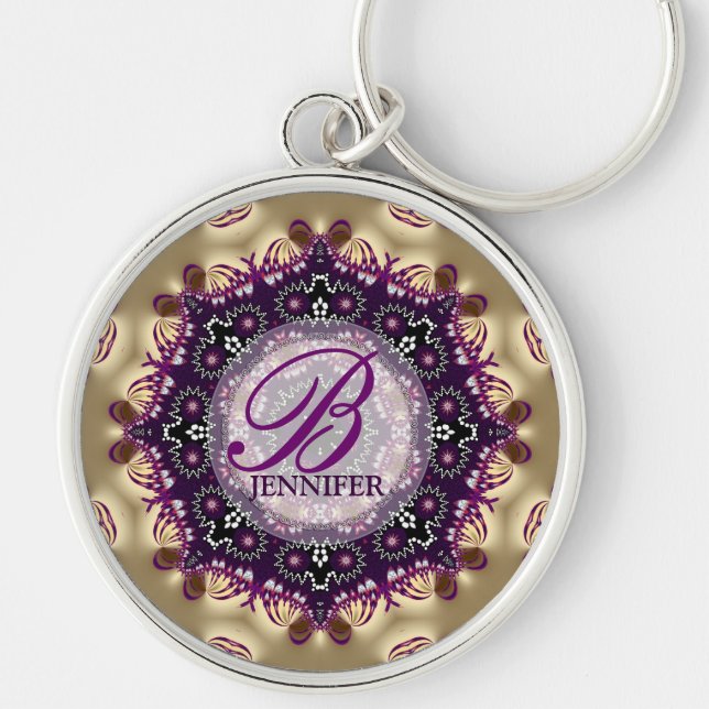 Gold Geometric Tapestry Monogram Keychain (Front)
