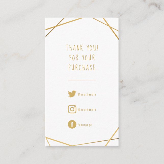 Gold geometric thank you customer orders enclosure card (Front)