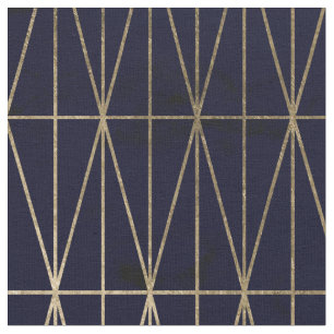 Gold geometric triangles navy blue watercolor fabric