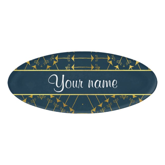 Gold Geometric Tribal Arrows Pattern Name Tag (Front)