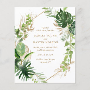 Gold Geometric Tropical Budget Wedding Invitation