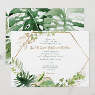 Gold Geometric Tropical Green Palm Leaves Wedding Invitation