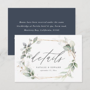 gold geometric watercolor floral wedding details RSVP card