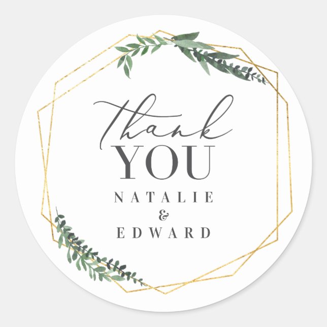 gold geometric watercolor foliage classic round sticker (Front)