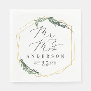 gold geometric watercolor foliage napkin