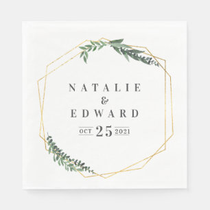 gold geometric watercolor foliage napkin