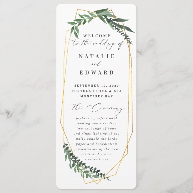 gold geometric watercolor foliage program (Front)