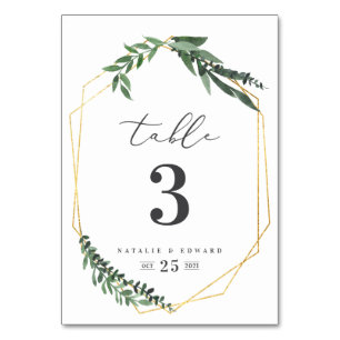 gold geometric watercolor foliage table number