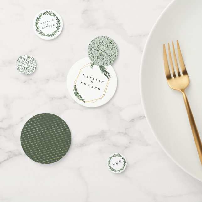 gold geometric watercolor greenery confetti (Group)