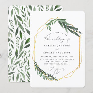 gold geometric watercolor greenery invitation