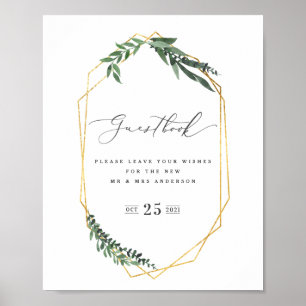Gold Geometric watercolor greenery Poster