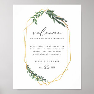 Gold Geometric watercolor greenery Poster