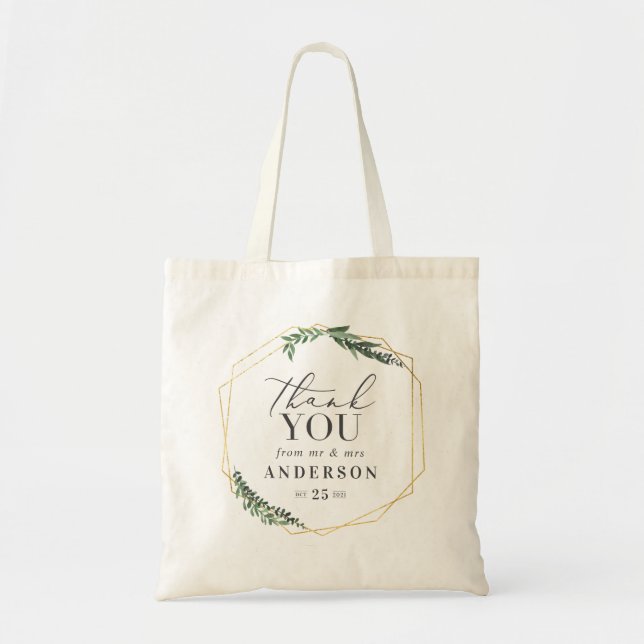 Gold Geometric watercolor greenery Tote Bag (Front)