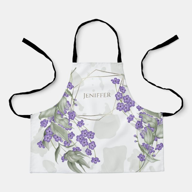 Gold geometric watercolor leafy flower frame       apron (Front)