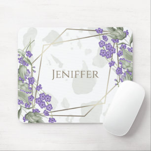 Gold geometric watercolor leafy flower frame mouse pad