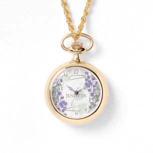 Gold geometric watercolor leafy flower frame watch