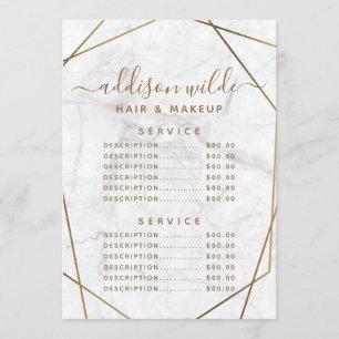 Gold Geometric White Marble Abstract Price List Menu