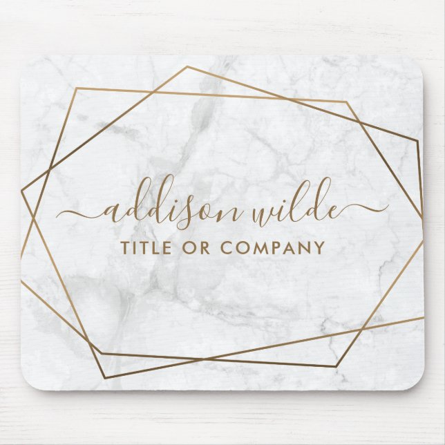 Gold Geometric White Marble Business Mouse Pad (Front)