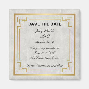 Gold Geometric White Marble Wedding Save The Date Magnet