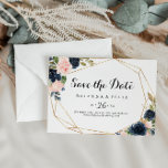 Gold Geometric Winter Floral Horizontal Wedding Save The Date<br><div class="desc">This gold geometric winter floral horizontal wedding save the date is perfect for an elegant wedding. The design features colorful gold flowers and green foliage,  bunched into beautiful bouquets,  adorning an artistic geometric frame.</div>