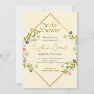Gold Geometric Yellow Floral Bridal Shower Invitation