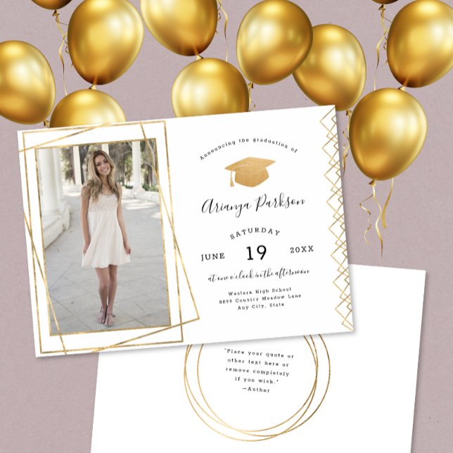 Gold Géométrique graduation photo Invitation (Créateur téléchargé)