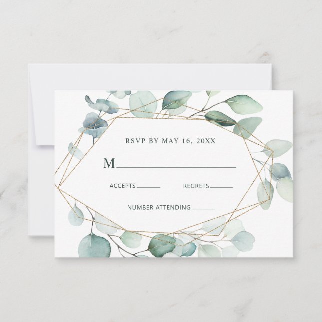 Gold Géométrique Verdure Mariage Mariage RSVP Cart (Devant)