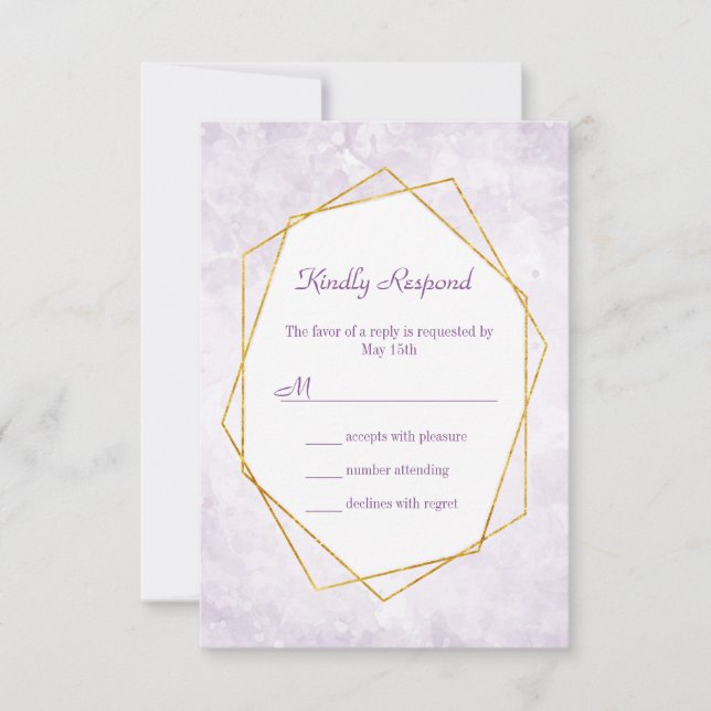 Gold Geometry Diamond Lavender Wedding RSVP (Devant)