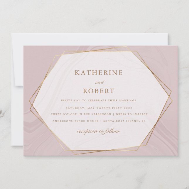 gold geomtric marble Wedding Invitation (Front)