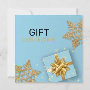 Gold Gift Box Glitter Snowflakes Blue Gift Card