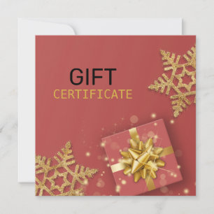 Gold Gift Box Glitter Snowflakes Red Gift Card