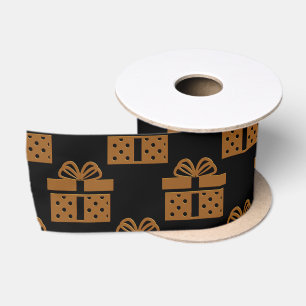 Gold Gift Boxes on Black Christmas Satin Ribbon