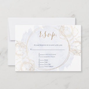 Gold Gilded Rose on Dusty Blue RSVP Card
