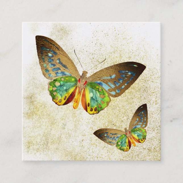 *~* Gold Gilded Watercolor Gold Gilded Butterfly Square Business Card (Front)