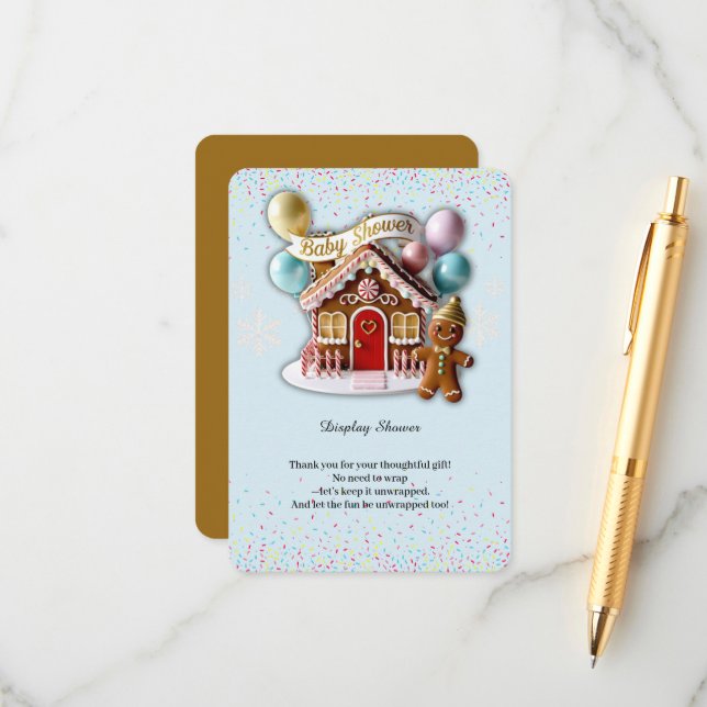 Gold Gingerbread House Baby Shower Enclosure Card (Front/Back In Situ)