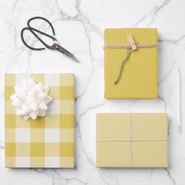 Gold Gingham Wrapping Paper Sheet (Front)