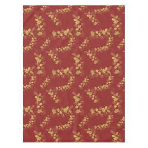 Gold Gingko Balboa Leaves on Dark Red Background Tablecloth