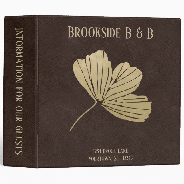Gold Gingko Leaf Vacation Rental Binder (Front/Spine)