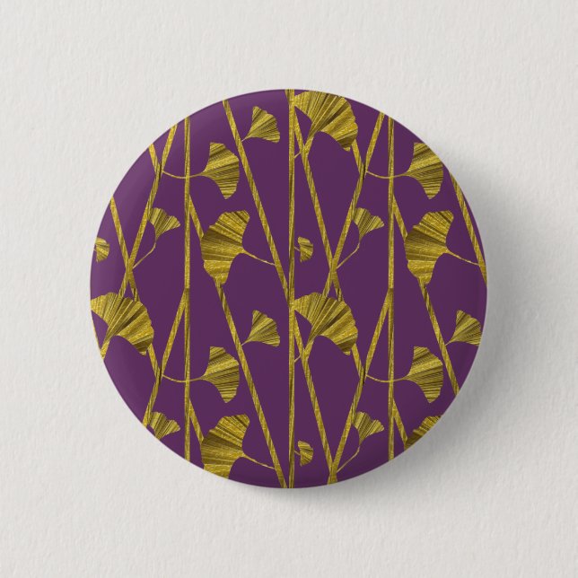 gold ginkgo 2 inch round button (Front)