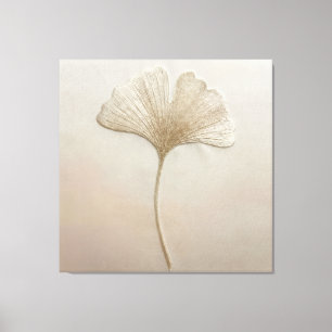 Gold Ginkgo Leaf Embroidery Texture Botanical Canvas Print