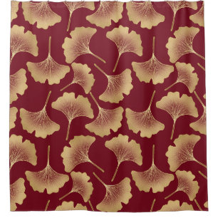 Gold Ginkgo Leaf Pattern in Burgundy for Botanical