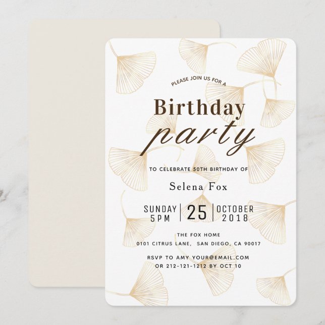 Gold Ginkgo Leaves Fall Birthday Invitation (Front/Back)