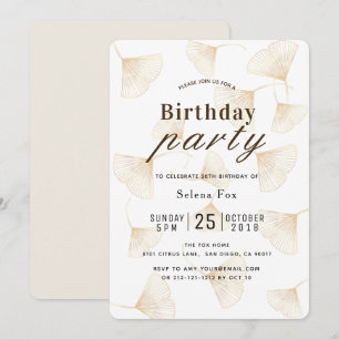 Gold Ginkgo Leaves Fall Birthday Invitation