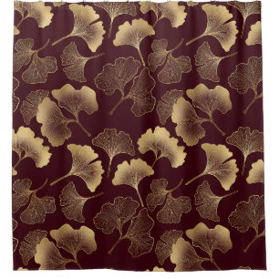 Gold Ginkgo Leaves on Red Elegant Botanical