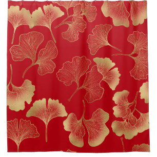 Gold Ginkgo Leaves on Red Elegant Botanical (7)