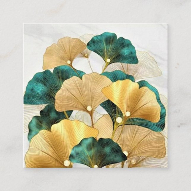 Gold ginkgo leaves square business card (Front)