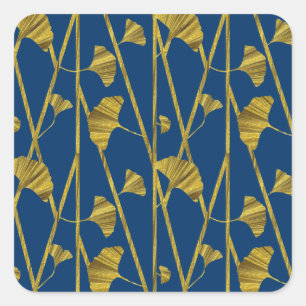 gold ginkgo square sticker