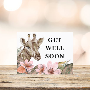 Gold Giraffe Floral Get Well  Postcard