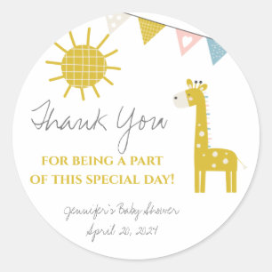 Gold Giraffe, Gender Neutral, Baby Shower Favour Classic Round Sticker